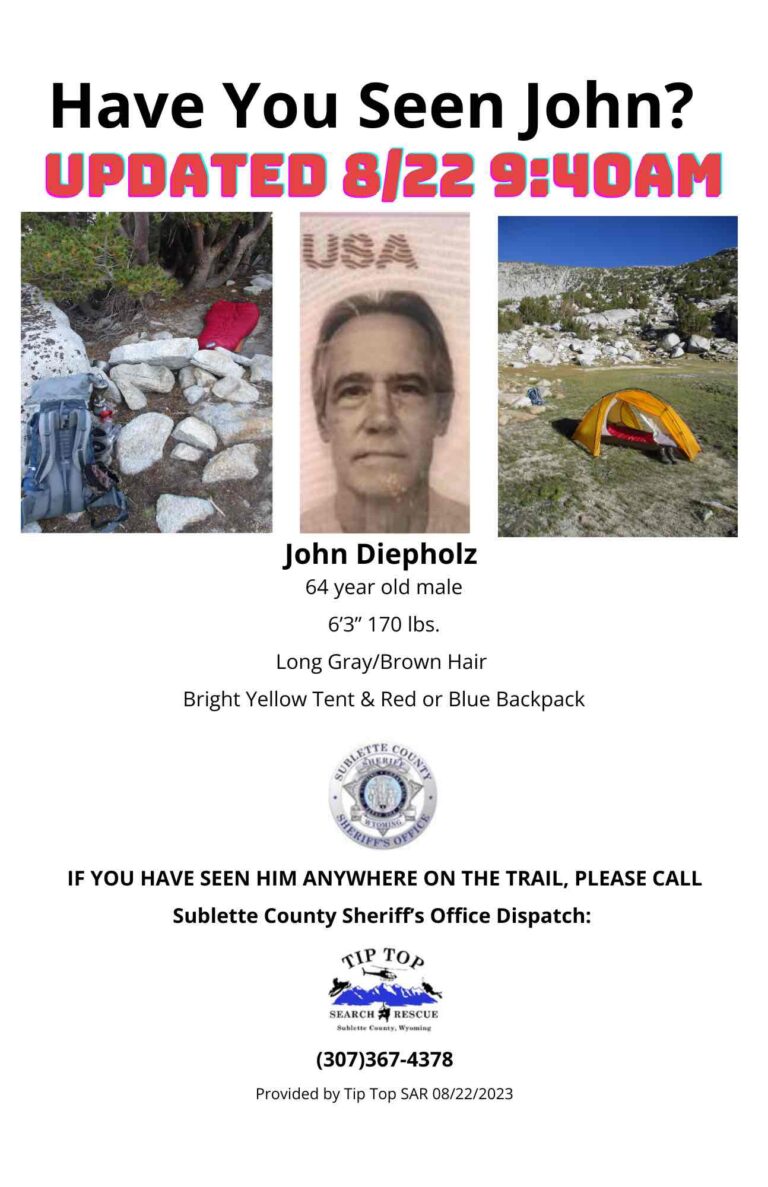 John Diepholz is missing in the Wind River